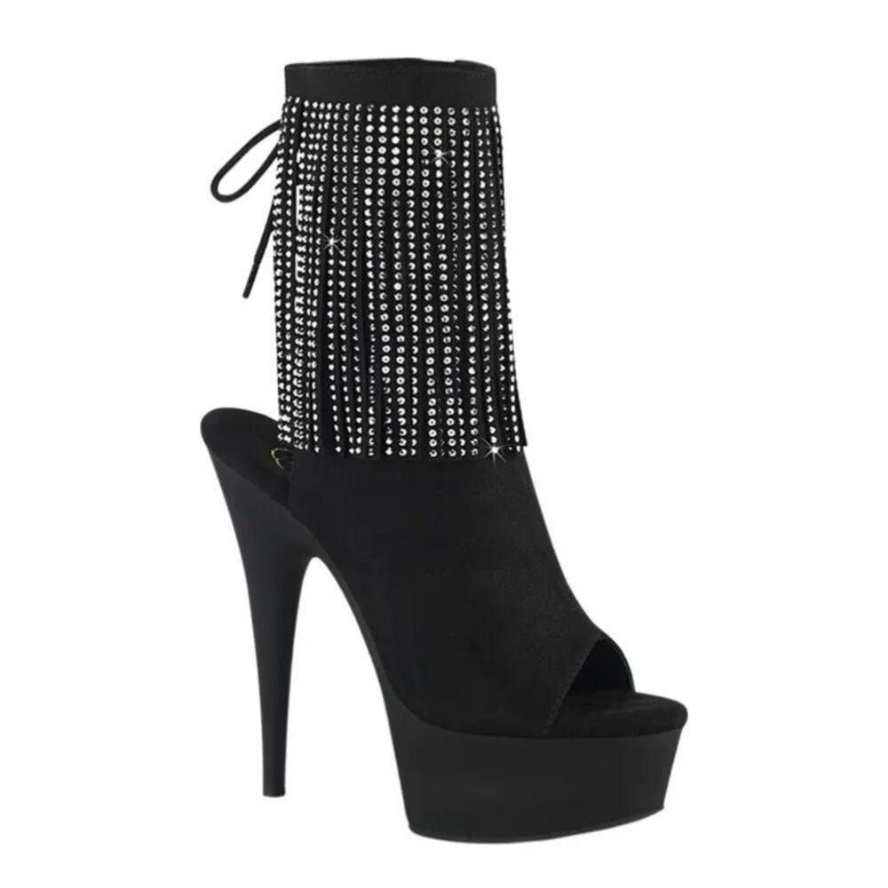 Pleaser Womens Ankle Boots DELIGHT- 1018RSF BIk Faux Suede/Blk Matte SZ 10